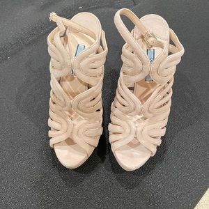 NWOT. Prada- blush suede heeled sandals